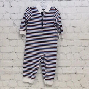 Janie & Jack 12-18M Striped Button Long Sleeve Romper